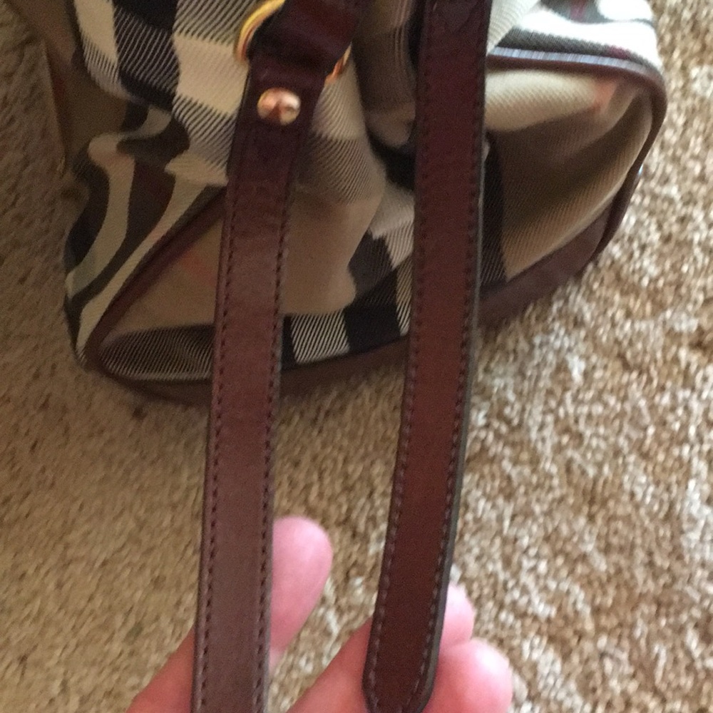 Burberry Tan Plaid Canvas Tote with Brown Leather Trim - Picture 8 of 8